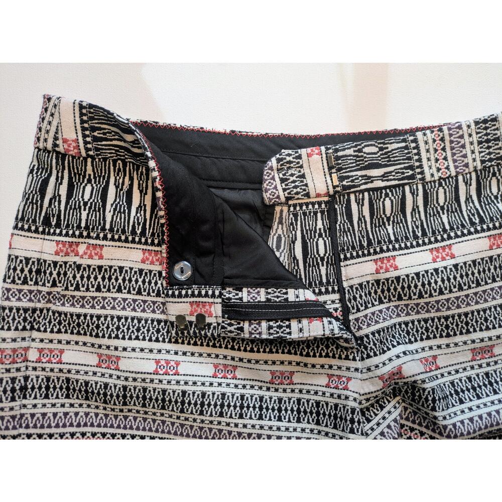 Black & White Patterned Dress Shorts with Red Accents, Size 12